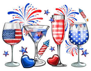 4th Of July Wine Glasses Neon DTF (direct to film) Transfer