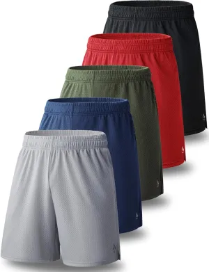 5 Pack Boys Athletic Shorts Mesh Basketball Youth Apparel Kids Sports Active Gear with Pockets