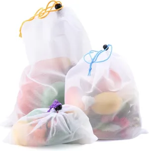 5pcs Colorful Reusable Fruit Vegetable Bags Net Bag Produce Washable Mesh Bags Kitchen Storage Bags Toys Sundries (Color : 01, Size : 5pcs Large)