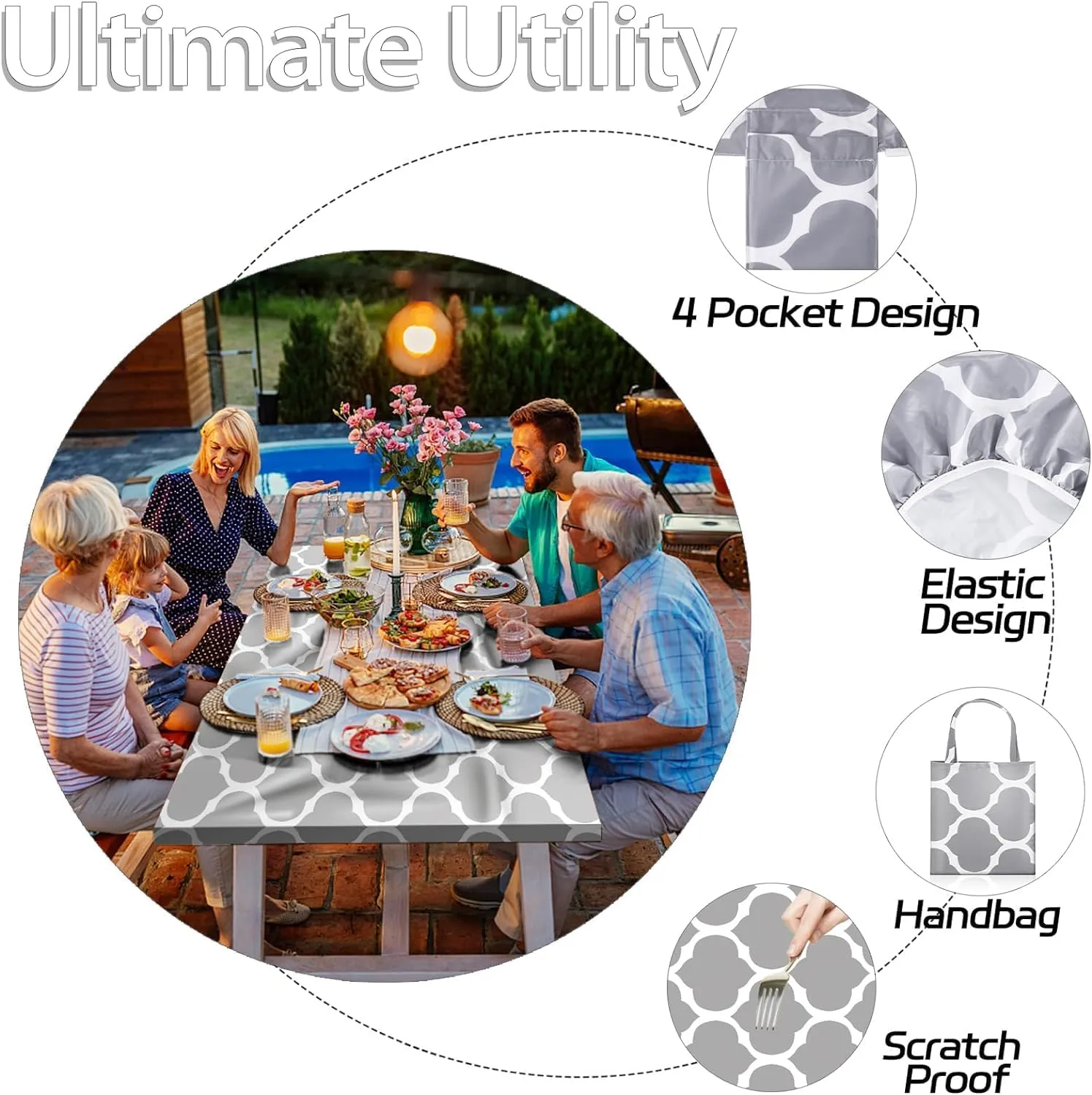 6 Foot Picnic Table Cover with Bench Covers Fitted Dinner Tablecloth Waterproof 72×30Inch Family Picnic Themed Party Decorations Accessories Essentials for Outdoor Entertaining Grey Lattice