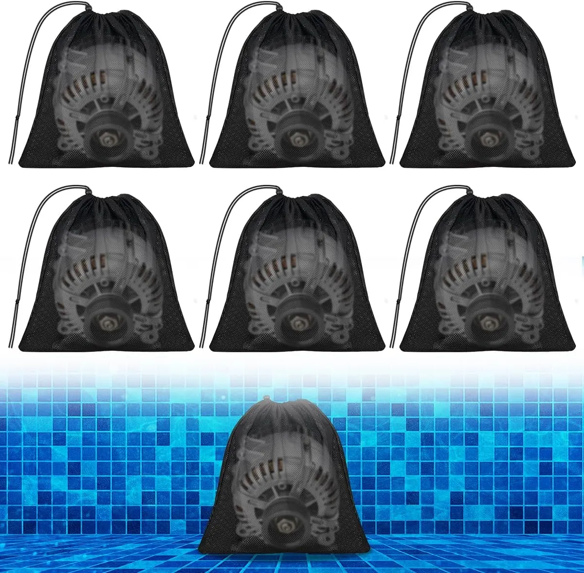 6 pcs 17.7" x 17.7" Pump Barrier Bag,Black Pond Filter Bag,Large Pump Filter Bag,Nylon Mesh Bag,Outdoor Pond Filter Bag for Filtering Biological Aquarium Swimming Pools