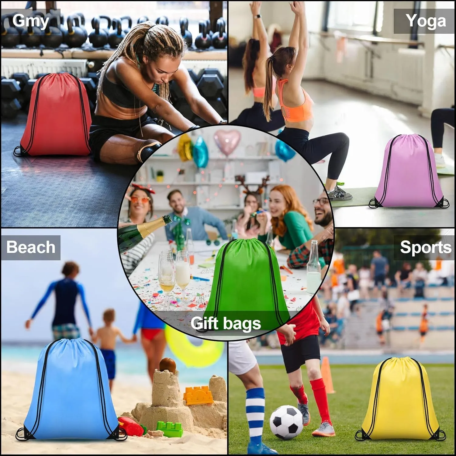 64 PCS Drawstring Bags Bulk Drawstring Backpack Draw String Bag Cinch Sack for Gym Traveling Yoga Outdoor Sports (16 Colors)