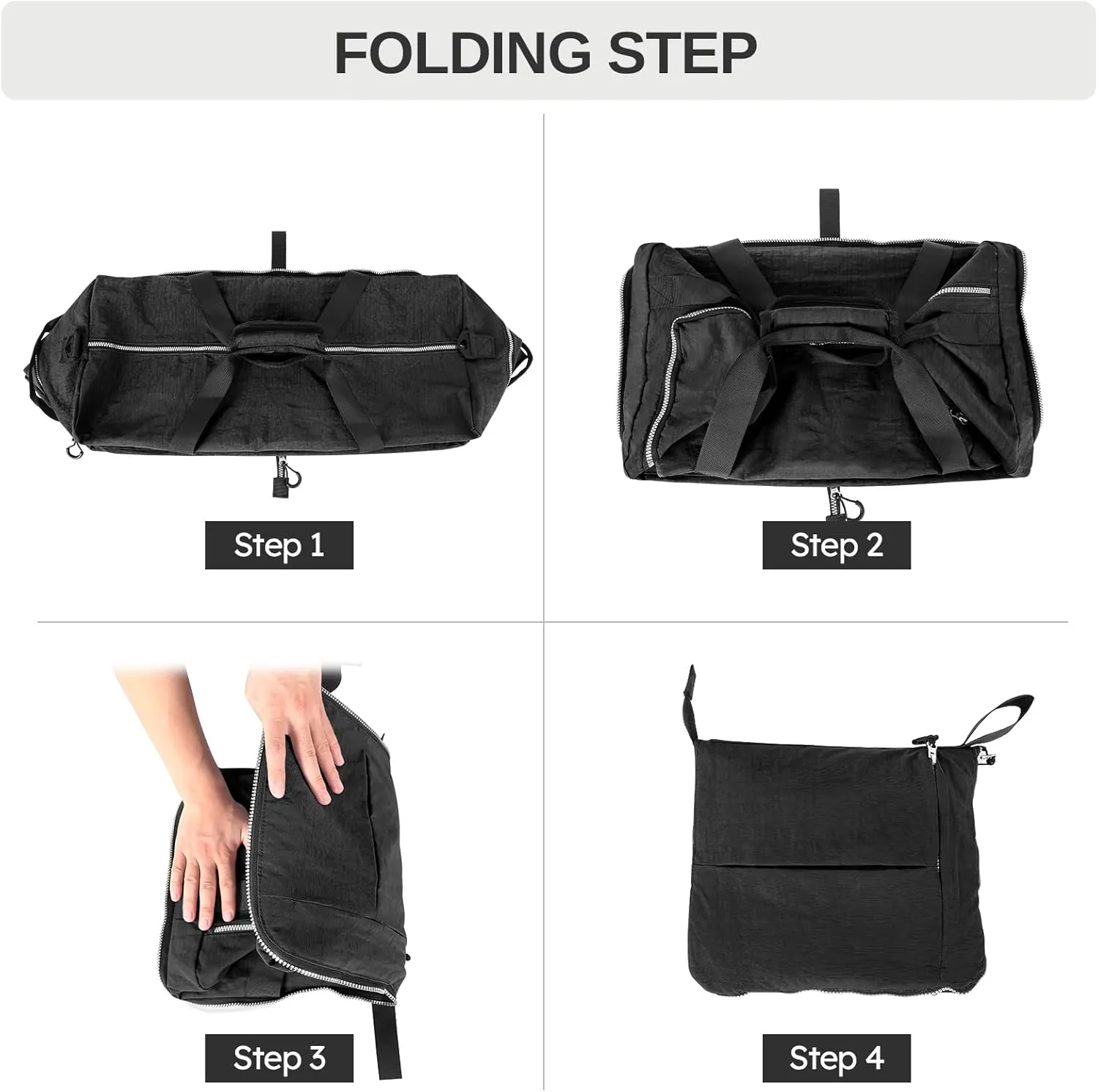 65L 25" Foldable Duffle Bag with Shoe Compartment,Lightweight Water Resistant Packable Travel Bag,Black