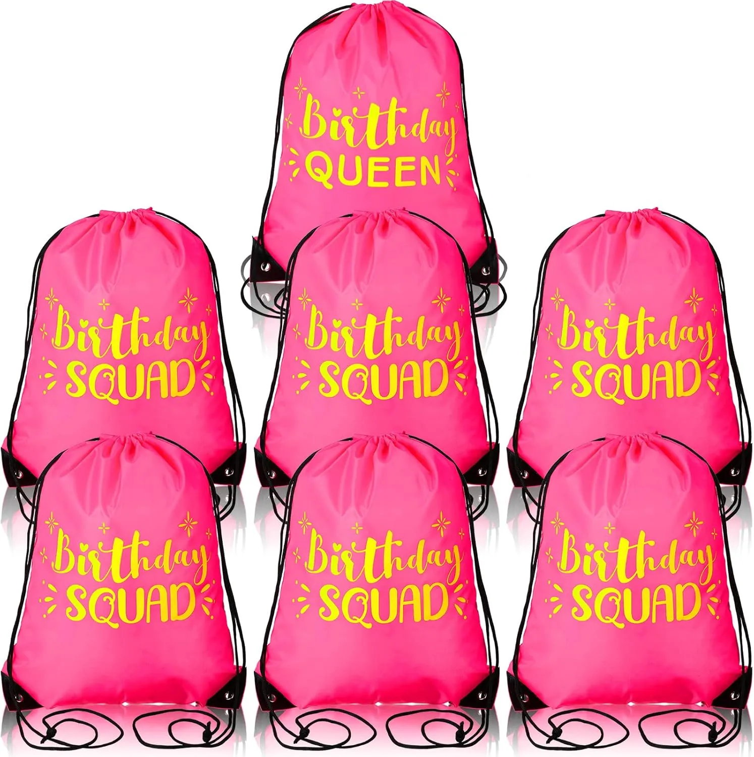 7 Pack Birthday Squad Drawstring Bags Rose Red Squad Queen Girls Birthday Party Favor Drawstring Bags for Bachelorette Party Girls Trip Gifts Favors