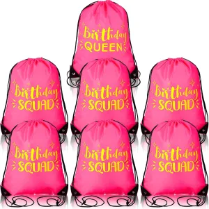 7 Pack Birthday Squad Drawstring Bags Rose Red Squad Queen Girls Birthday Party Favor Drawstring Bags for Bachelorette Party Girls Trip Gifts Favors
