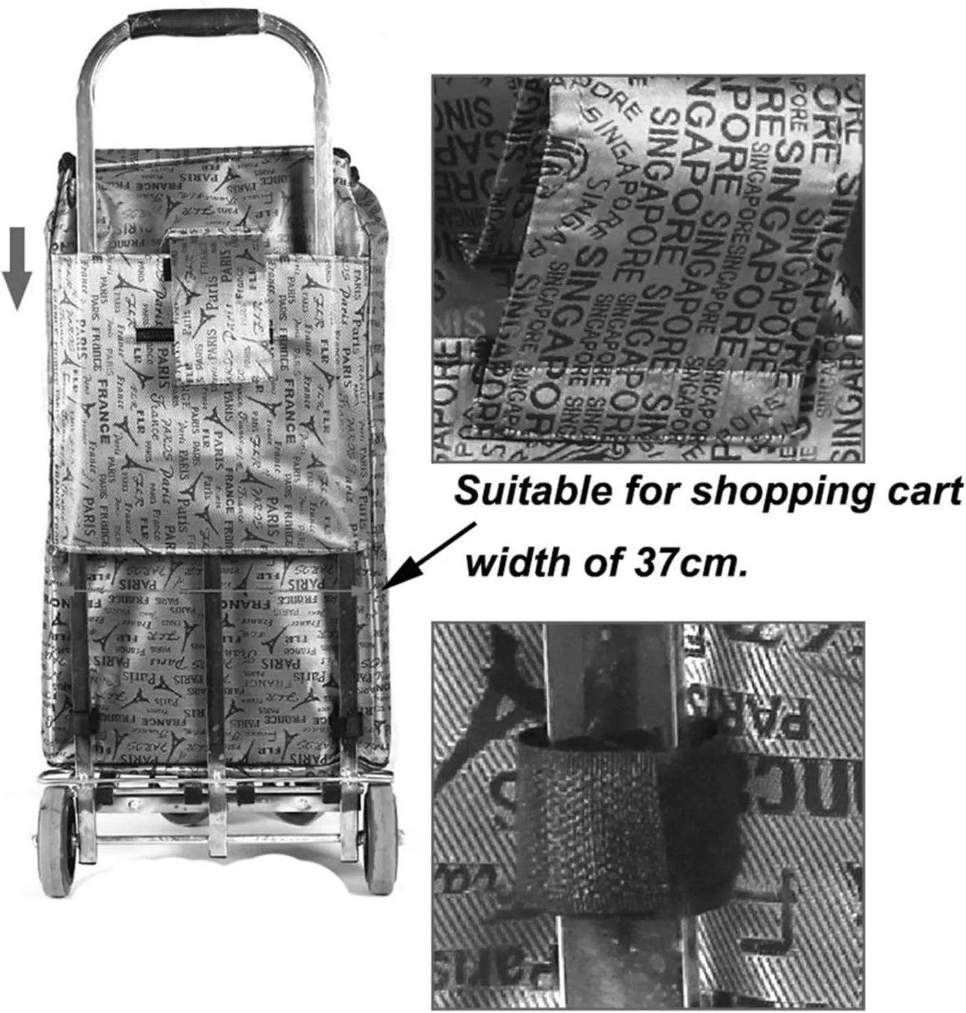 79L Shopping Trolley Replacement Bag With Side Pockets - Large Capacity Shopping Cart Replacement Bag, Oxford Cloth Waterproof Storage Bag, Trolley Bags For Shopping Cart, Spare Parts For Trolley(I)