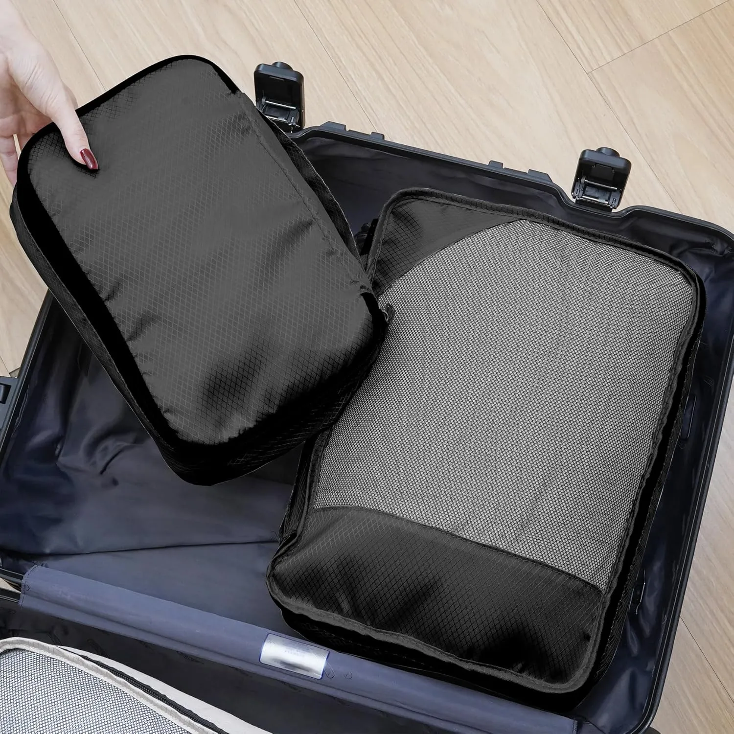 8 Set Packing Cubes for Travel Women Men Kids, Mesh Suitcase Organizer Bags Set for Luggage, 4 Sizes Extra Large, Large, Medium, Small, Travel Camping Essentials Accessories, Black