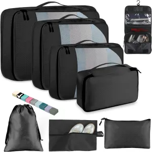 8 Set Packing Cubes for Travel Women Men Kids, Mesh Suitcase Organizer Bags Set for Luggage, 4 Sizes Extra Large, Large, Medium, Small, Travel Camping Essentials Accessories, Black