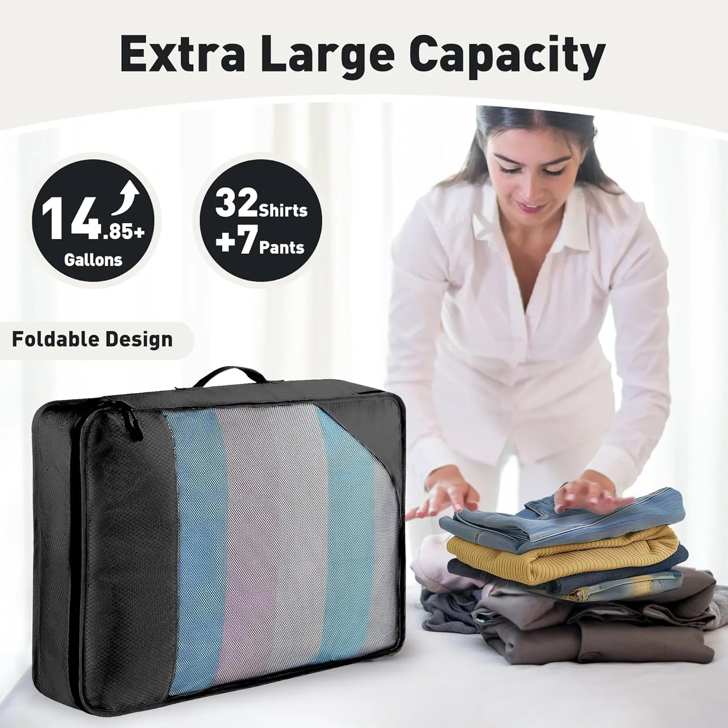 8 Set Packing Cubes for Travel Women Men Kids, Mesh Suitcase Organizer Bags Set for Luggage, 4 Sizes Extra Large, Large, Medium, Small, Travel Camping Essentials Accessories, Black