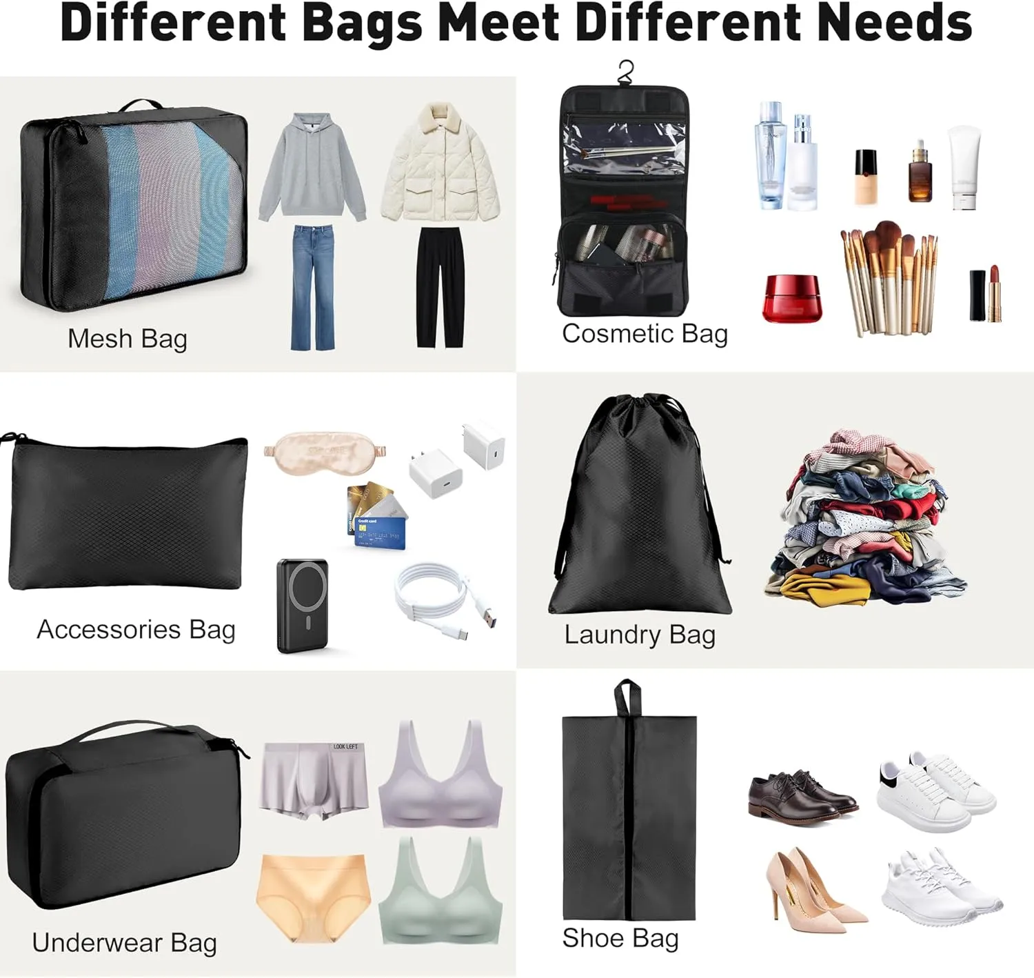 8 Set Packing Cubes for Travel Women Men Kids, Mesh Suitcase Organizer Bags Set for Luggage, 4 Sizes Extra Large, Large, Medium, Small, Travel Camping Essentials Accessories, Black