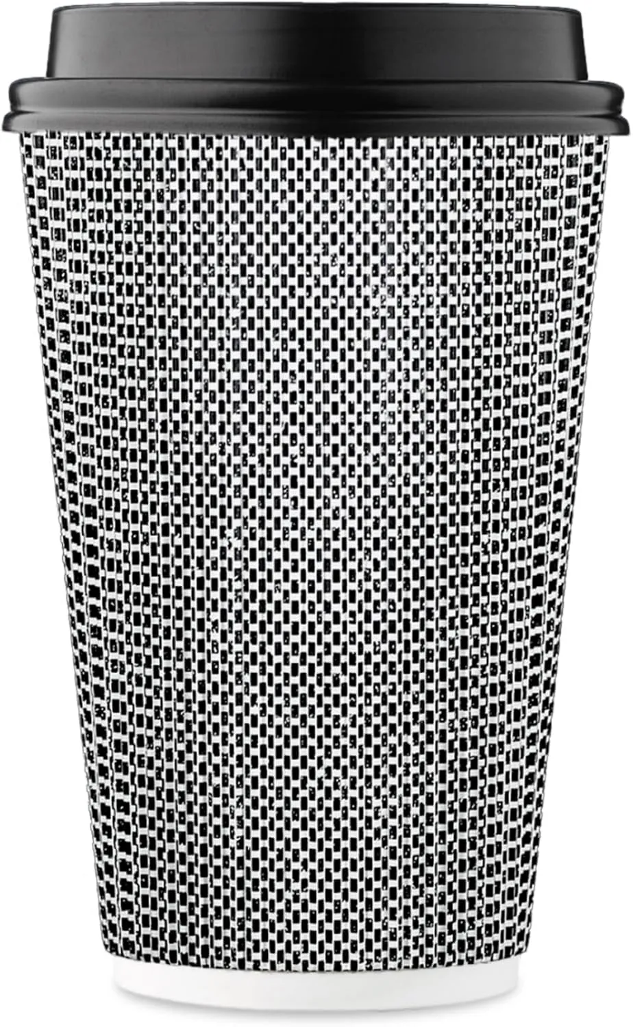 [85 SET]Harvest Pack 16 oz Disposable Coffee Cups, Insulated Ripple Double-Walled Paper Cups with Lids, Black and White Geometric, Drinking Cups for Tea Hot Chocolate Drinks To go coffee cups
