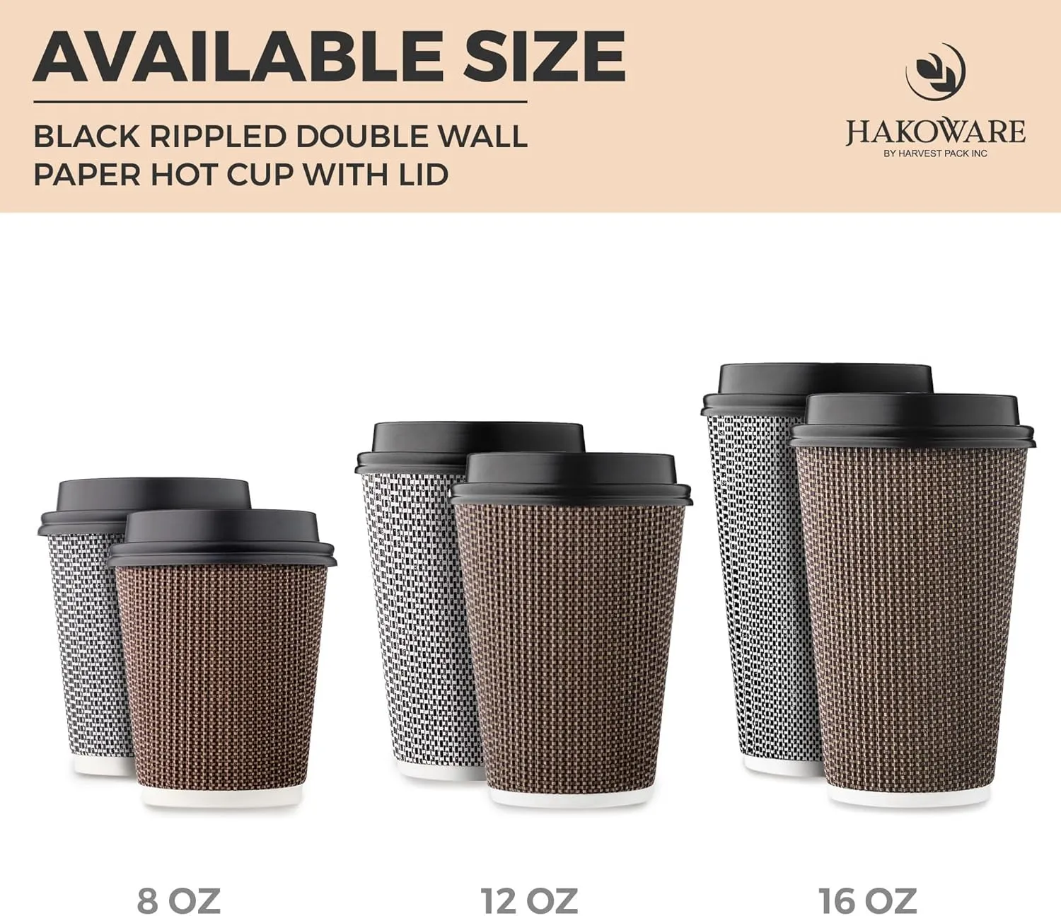 [85 SET]Harvest Pack 16 oz Disposable Coffee Cups, Insulated Ripple Double-Walled Paper Cups with Lids, Black and White Geometric, Drinking Cups for Tea Hot Chocolate Drinks To go coffee cups