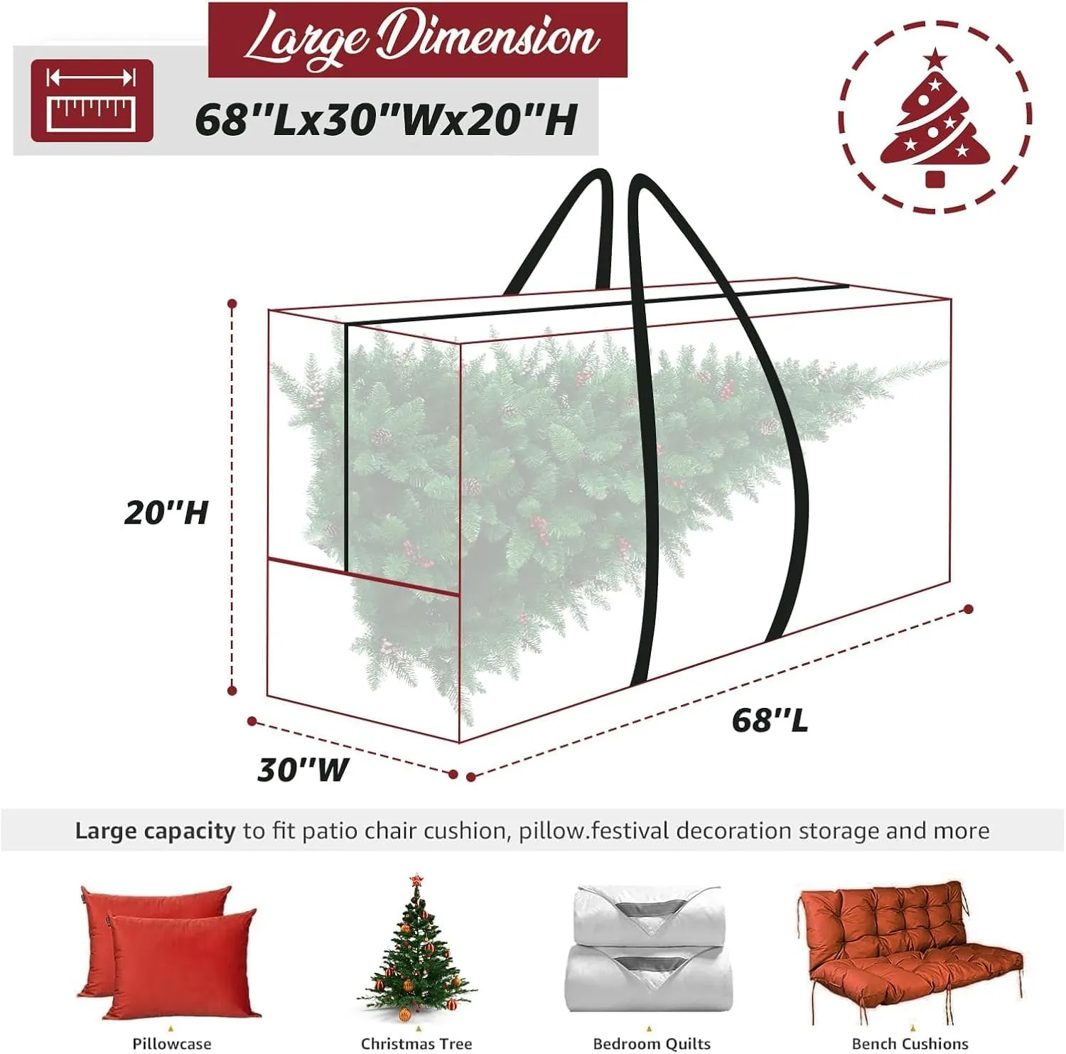 9-12 Ft Christmas Tree Storage Bag Heavy Duty 420D Xmas Tree Bag Extra Large Artificial Christmas Tree Bag with Reinforced Carry Handles & Zipper