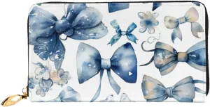 A Set Of Blue Bows Leather Wallets For Women Waterproof Zip Around Clutch Purses Large Credit Card Holder With Phone Holder Ladies Travel Coin Purse