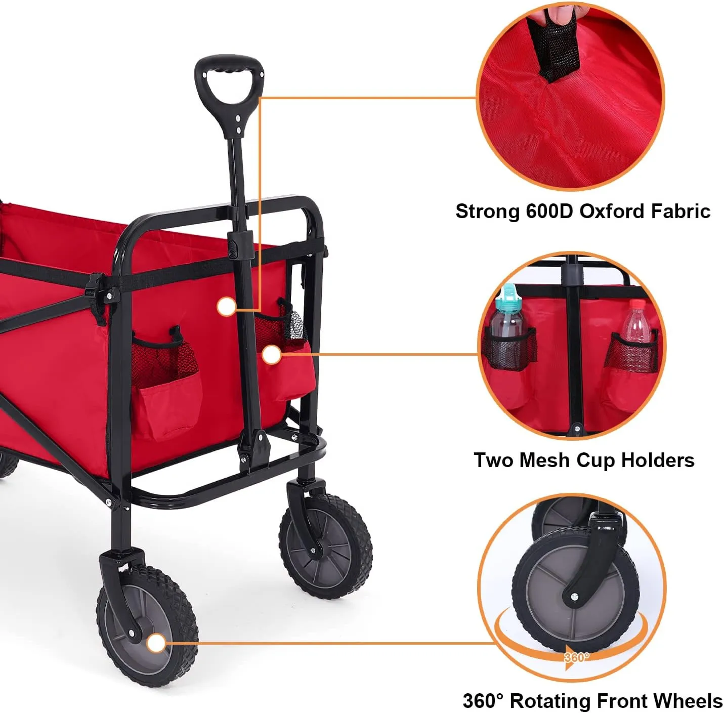 ABCCANOPY Folding Collapsible Utility Wagon Cart Outdoor Garden Shopping Camping Cart, Burgundy