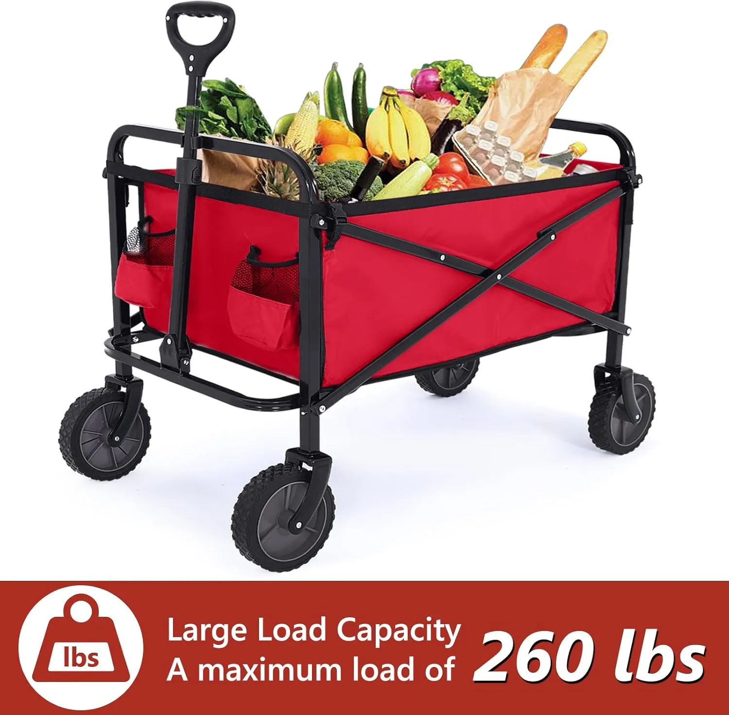 ABCCANOPY Folding Collapsible Utility Wagon Cart Outdoor Garden Shopping Camping Cart, Burgundy