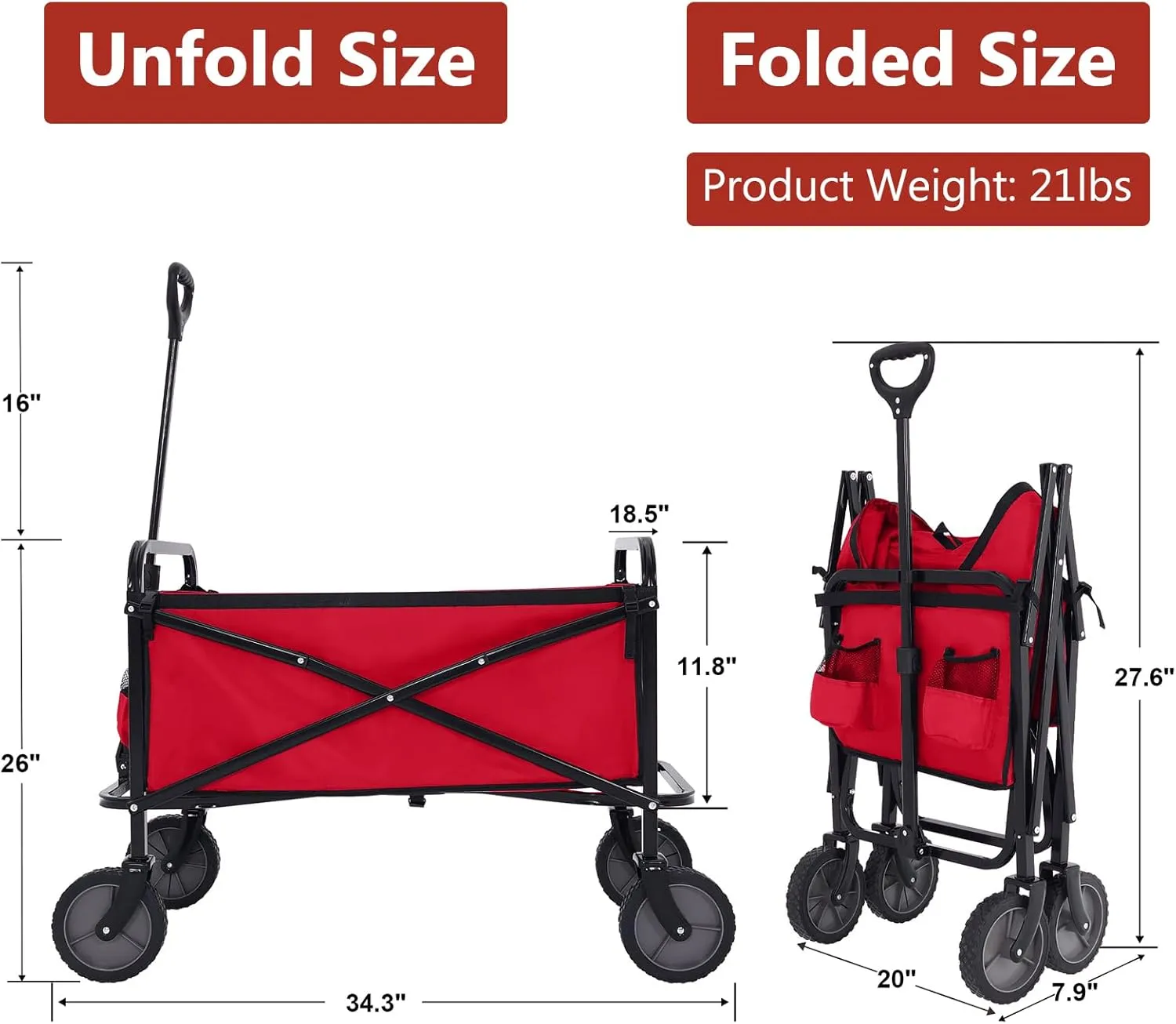 ABCCANOPY Folding Collapsible Utility Wagon Cart Outdoor Garden Shopping Camping Cart, Burgundy