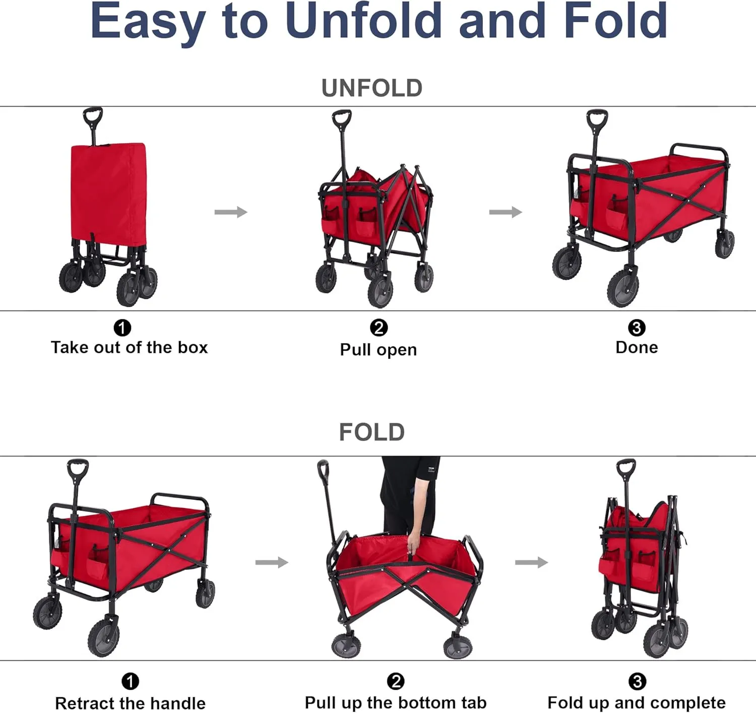 ABCCANOPY Folding Collapsible Utility Wagon Cart Outdoor Garden Shopping Camping Cart, Burgundy