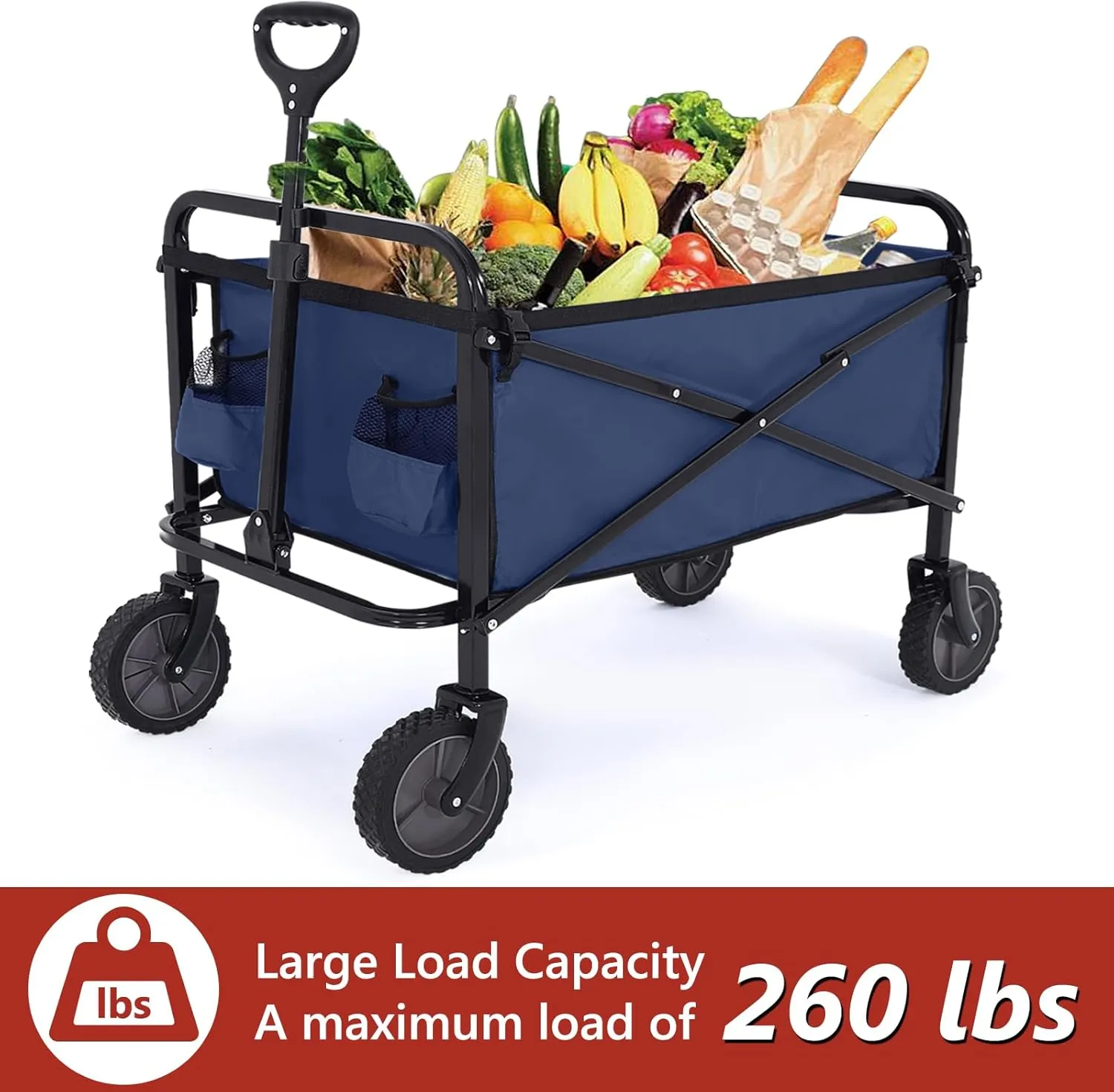 ABCCANOPY Folding Collapsible Utility Wagon Cart Outdoor Garden Shopping Camping Cart, Navy Blue