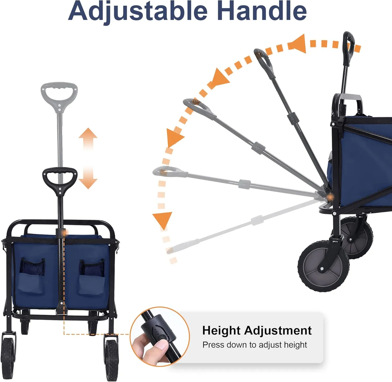 ABCCANOPY Folding Collapsible Utility Wagon Cart Outdoor Garden Shopping Camping Cart, Navy Blue