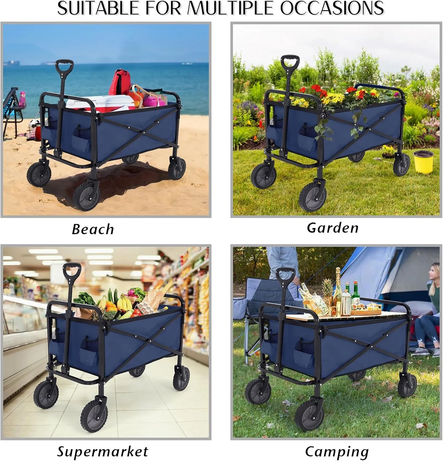 ABCCANOPY Folding Collapsible Utility Wagon Cart Outdoor Garden Shopping Camping Cart, Navy Blue