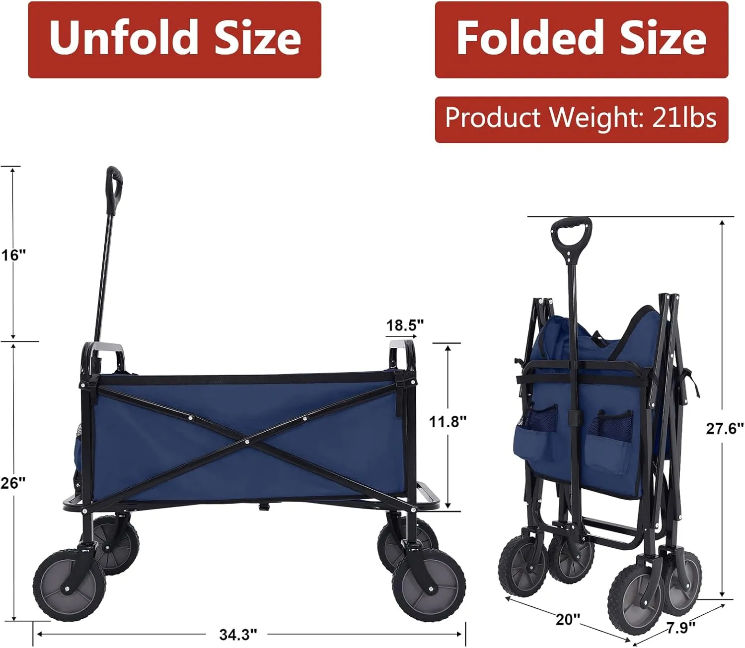ABCCANOPY Folding Collapsible Utility Wagon Cart Outdoor Garden Shopping Camping Cart, Navy Blue