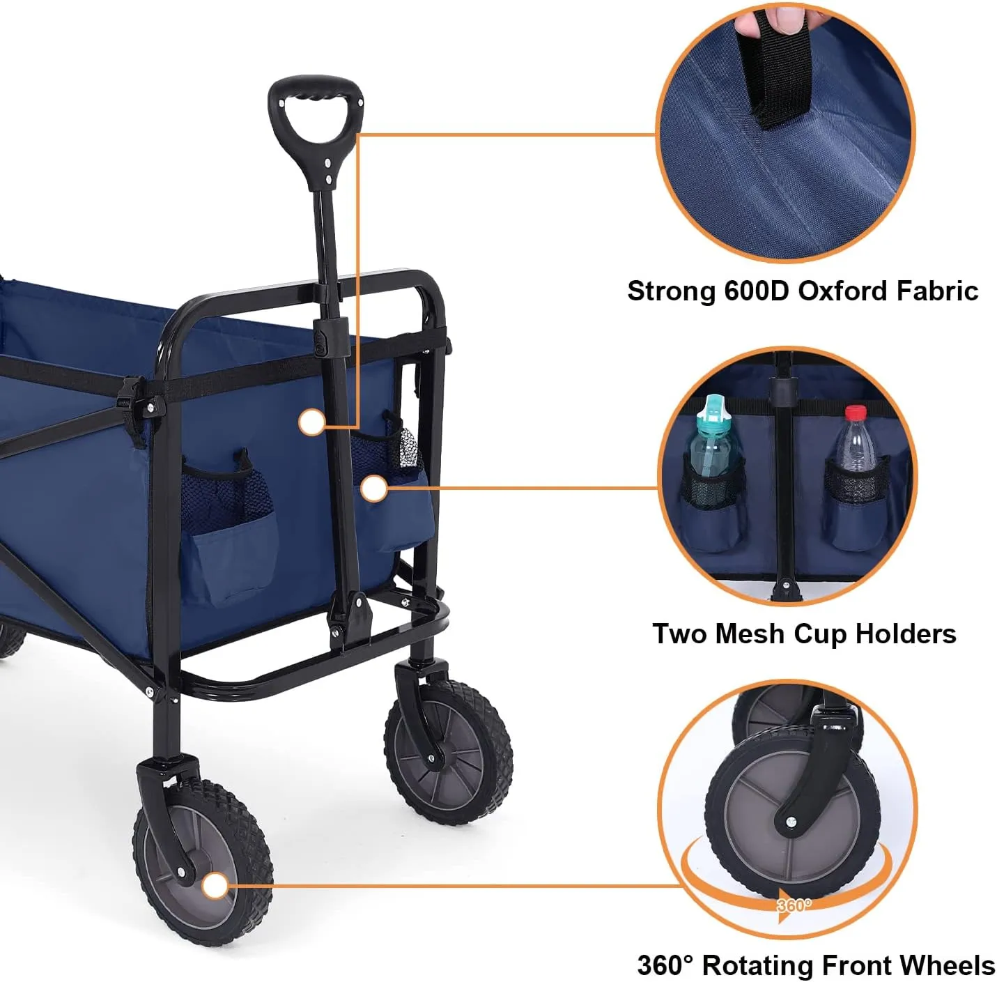 ABCCANOPY Folding Collapsible Utility Wagon Cart Outdoor Garden Shopping Camping Cart, Navy Blue