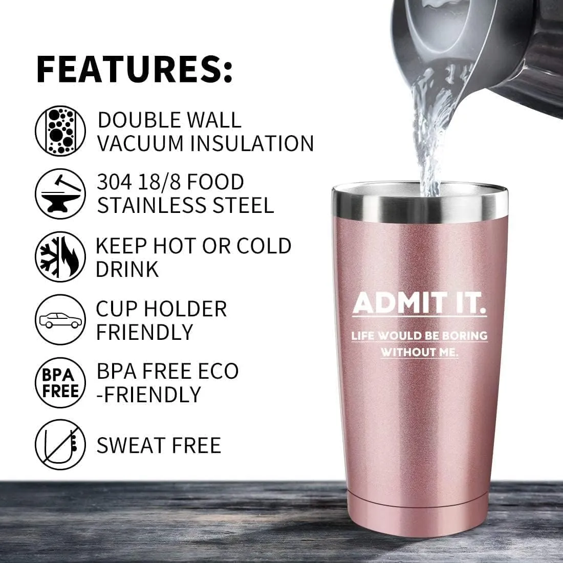 Admit It Life Would Be Boring Without Me,20 Oz Insulated Stainless Steel Iced Coffee Tumbler with Lid Straw and Brush,Funny Travel Coffee Mug Cup Water Bottle,Birthday Gifts for Women Friend Mom Girl