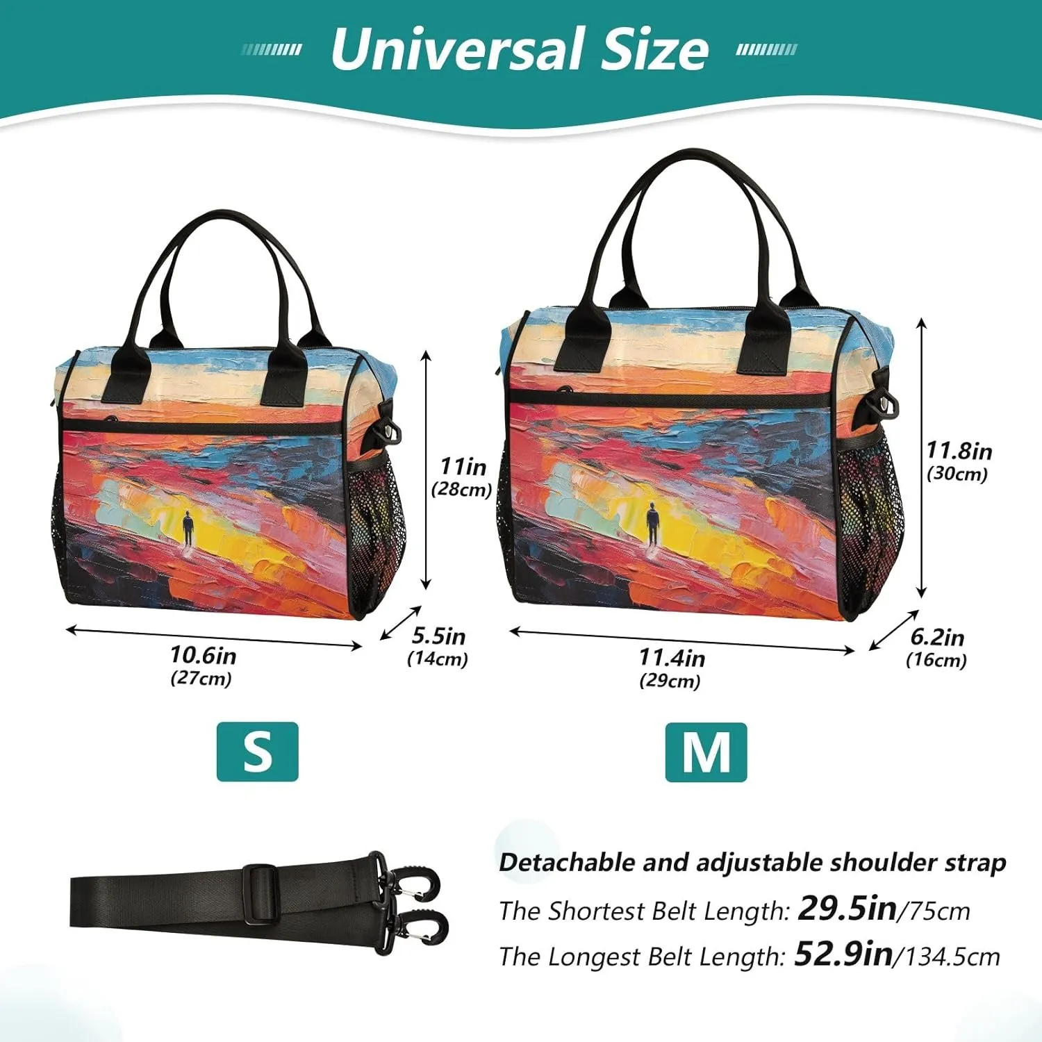 Adult Lunch Box Insulated Lunch Bag Abstract Character and Wilderness Oil Painting Large Cooler Tote Bag for Work Picnic or Travel with Adjustable Shoulder Strap