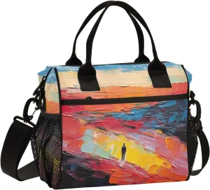 Adult Lunch Box Insulated Lunch Bag Abstract Character and Wilderness Oil Painting Large Cooler Tote Bag for Work Picnic or Travel with Adjustable Shoulder Strap