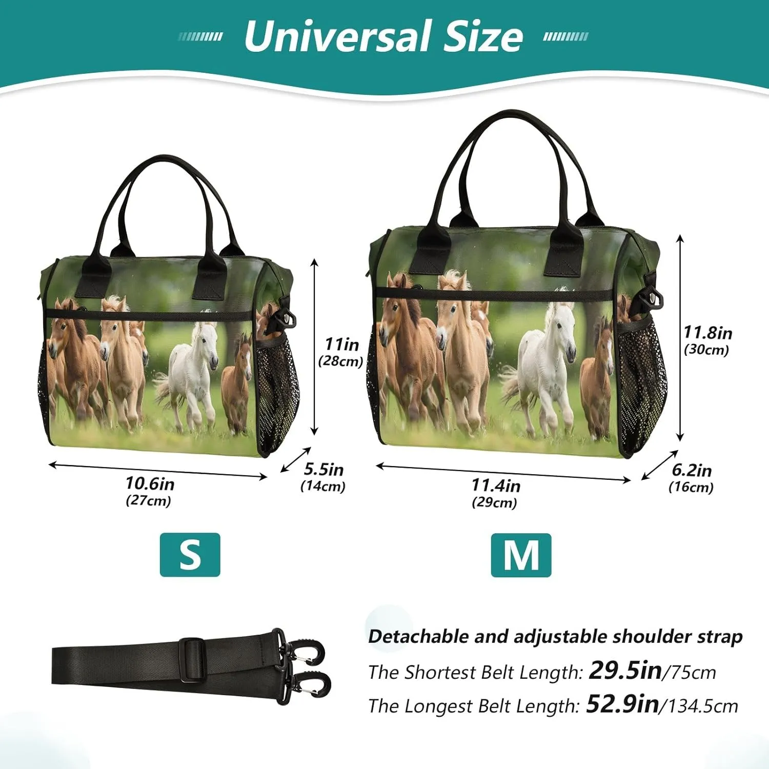 Adult Lunch Box Insulated Lunch Bag Herd Of Ponies Running Cooler Tote Bag for Work Picnic or Travel