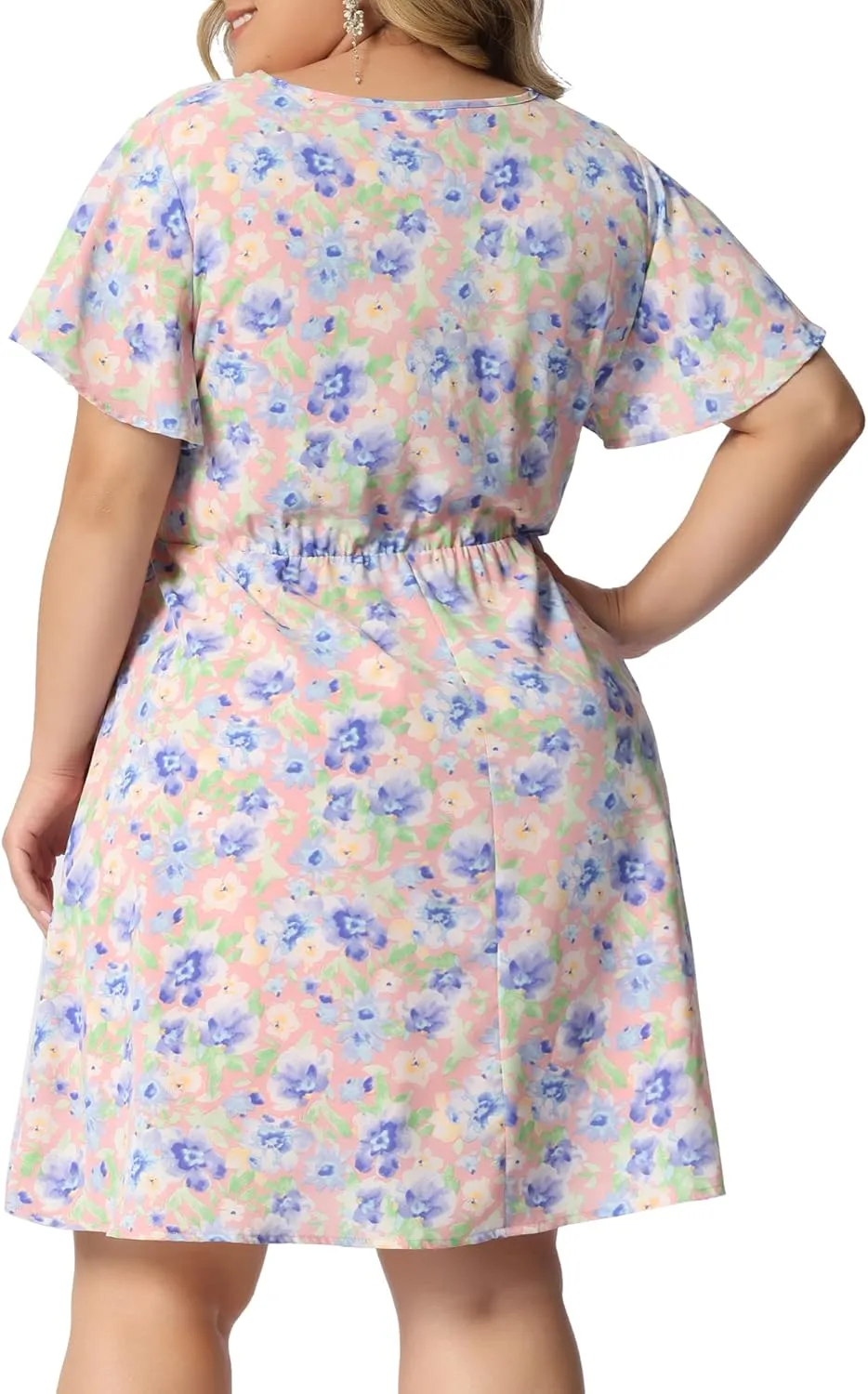 Agnes Orinda Plus Size Dress for Women Summer V Neck Drawstring Waist Flowy Floral Dress 2023