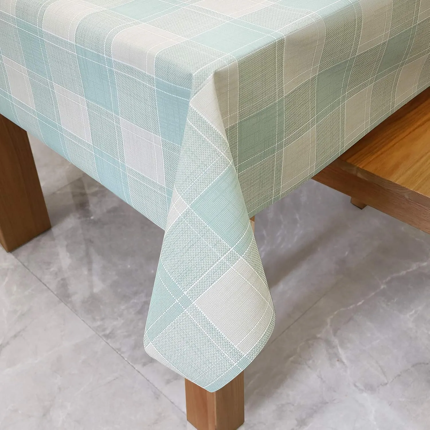 AIRCOWRIE Waterproof Vinyl Tablecloths, Heavy Duty Oil Proof Spill Proof Plastic Table Cloth, Wipe Clean PVC Table Cover for Spring Indoor and Outdoor Use(Green Checkered, 54”×108”, Rectangle)