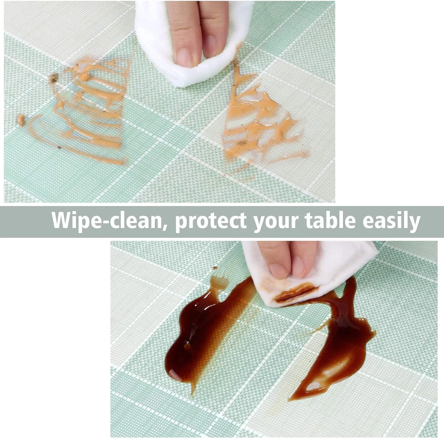 AIRCOWRIE Waterproof Vinyl Tablecloths, Heavy Duty Oil Proof Spill Proof Plastic Table Cloth, Wipe Clean PVC Table Cover for Spring Indoor and Outdoor Use(Green Checkered, 54”×108”, Rectangle)
