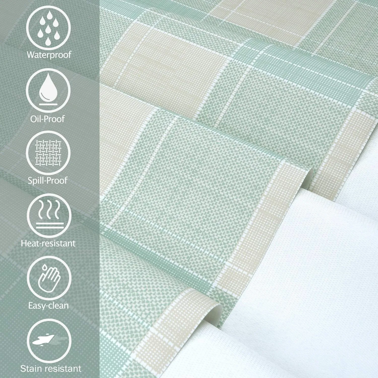 AIRCOWRIE Waterproof Vinyl Tablecloths, Heavy Duty Oil Proof Spill Proof Plastic Table Cloth, Wipe Clean PVC Table Cover for Spring Indoor and Outdoor Use(Green Checkered, 54”×108”, Rectangle)