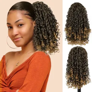 AISI BEAUTY Curly Ponytail Extension Drawstring Ponytail for Black Women 14 Inch Short Synthetic Hairpieces with 2 Clips on (Mix Light Brown)