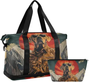 AIXIWAWA Duffel Bag Dog Landscape Print for Travel Gym with Shoes Compartment Large Capacity with Toiletry Bag