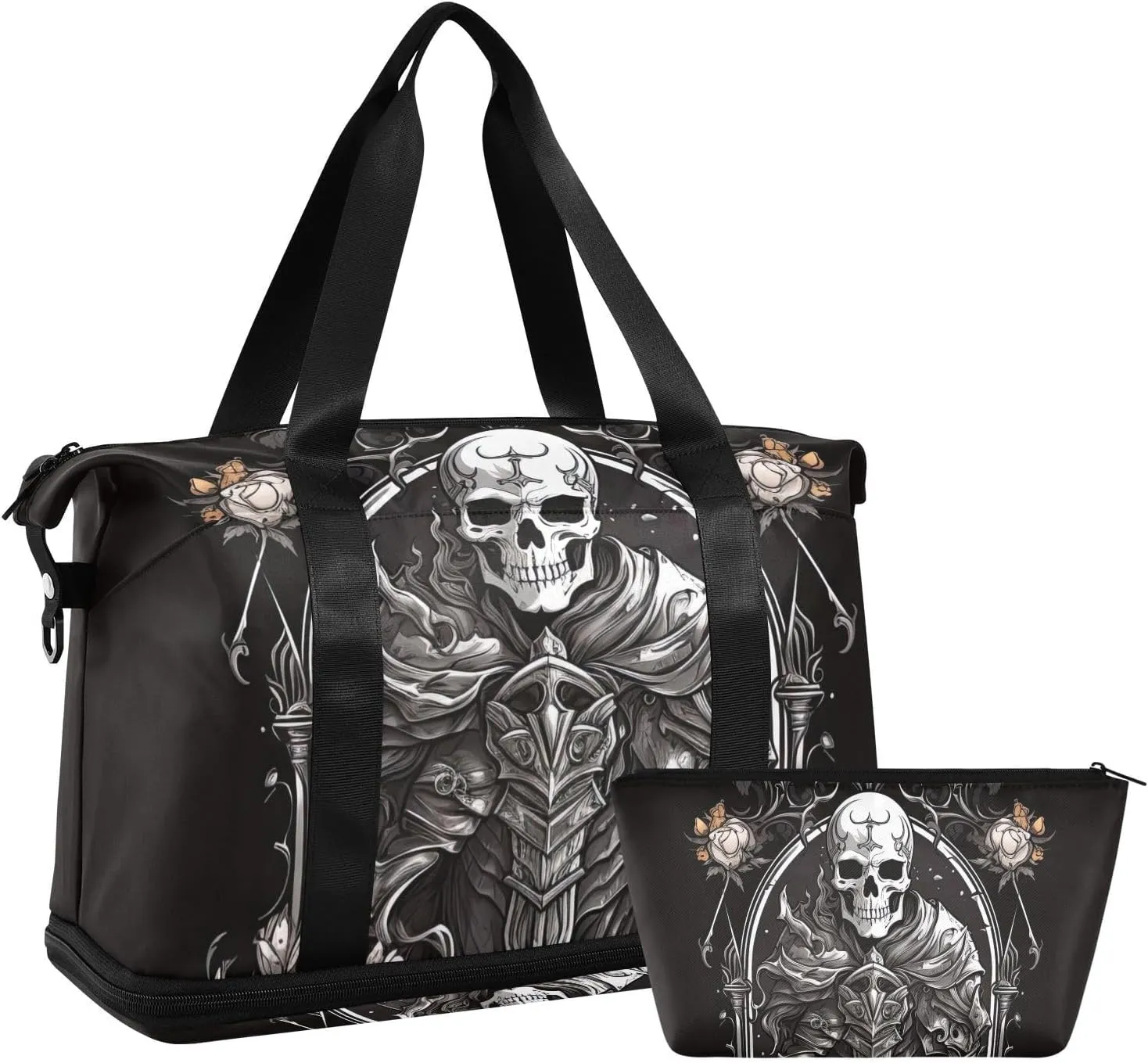 AIXIWAWA Gothic Skull Duffel Bag Set with Shoes Compartment Trolley Sleeve Removeable Strap for Workout Travel Gym