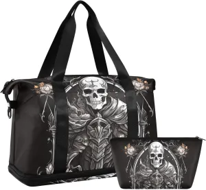 AIXIWAWA Gothic Skull Duffel Bag Set with Shoes Compartment Trolley Sleeve Removeable Strap for Workout Travel Gym
