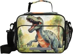 ALAZA Dinosaur on The Forest Insulated Lunch Bag Portable Reusable Cooler Lunch Tote Bag with Shoulder Strap for Women Men Work Office Picnic College