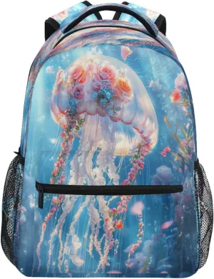 ALAZA Jellyfish Flower Kids School Backpack for Boys Girls Teens Bookbag Travel Daypack Bag 16 inch