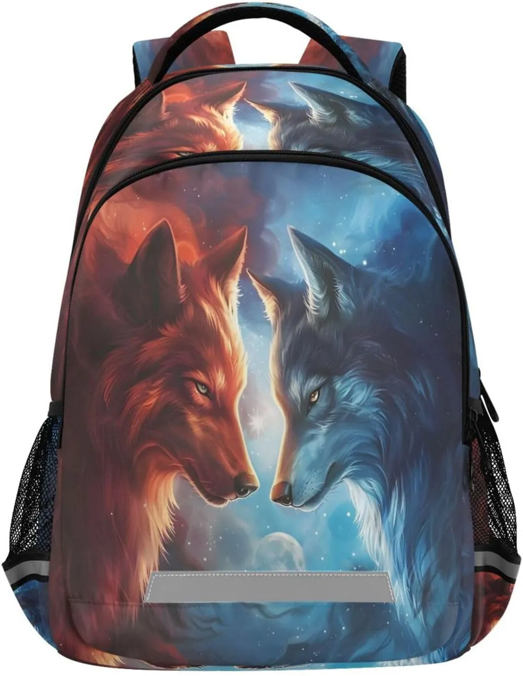 ALAZA Red and Blue Wolf Confront Backpack for Boys Girls Students Elementary School Bag Kids Bookbag Travel Daypack