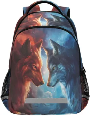 ALAZA Red and Blue Wolf Confront Backpack for Boys Girls Students Elementary School Bag Kids Bookbag Travel Daypack