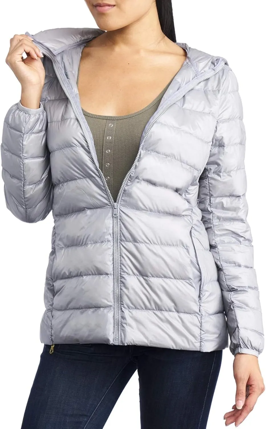 Alpine Swiss Eva Womens Down Alternative Puffer Jacket Hooded Light Packable Coat