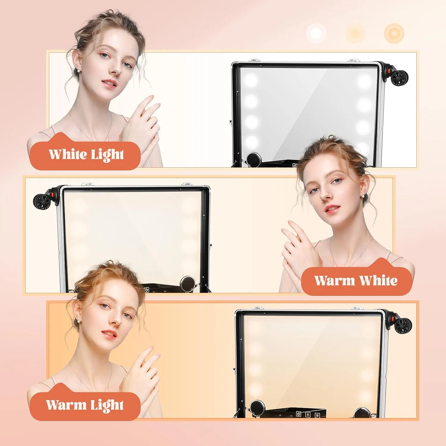 Aluminum Trolley Makeup Train Case with Led Light Rolling Makeup Case with Legs Suitcase Vanity with Lights with Stand Mirror Makeup Vanity Station