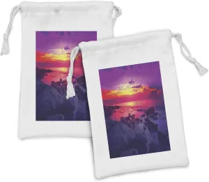 Ambesonne Americana Fabric Pouch Set of 2, Dramatic Sunset over the Sea Tropical Beach Summer Idyllic Scenery Image, Small Drawstring Bag for Toiletries Masks and Favors, 9" x 6", Purple Red Yellow