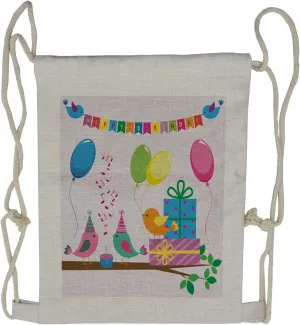 Ambesonne Birthday Party Drawstring Backpack, Song Birds Cones, Sackpack Bag