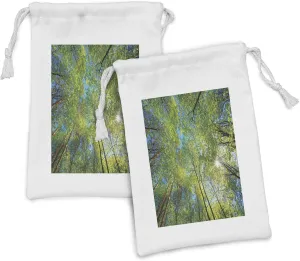 Ambesonne Forest Fabric Pouch Set of 2, Evergreen Back Nature Area Mother Earth Lime Trunk Mangrove Flora Willow Photography, Small Drawstring Bag for Toiletries Masks and Favors, 9" x 6", Green