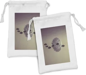 Ambesonne Galaxy Fabric Pouch Set of 2, Small Planet Under Ufo Death Star Fictional Outer Space Themed Pattern, Small Drawstring Bag for Toiletries Masks and Favors, 9" x 6", Brown Grey