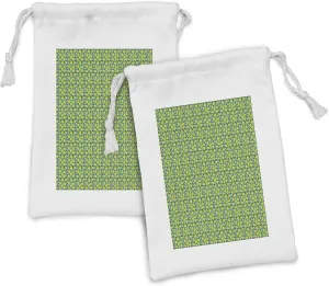 Ambesonne Lemons Fabric Pouch Set of 2, Fresh Summer Art Design Lime and Pepper Mint and Polka Dots Repetition, Small Drawstring Bag for Toiletries Masks and Favors, 9" x 6", Apple Green and Seafoam